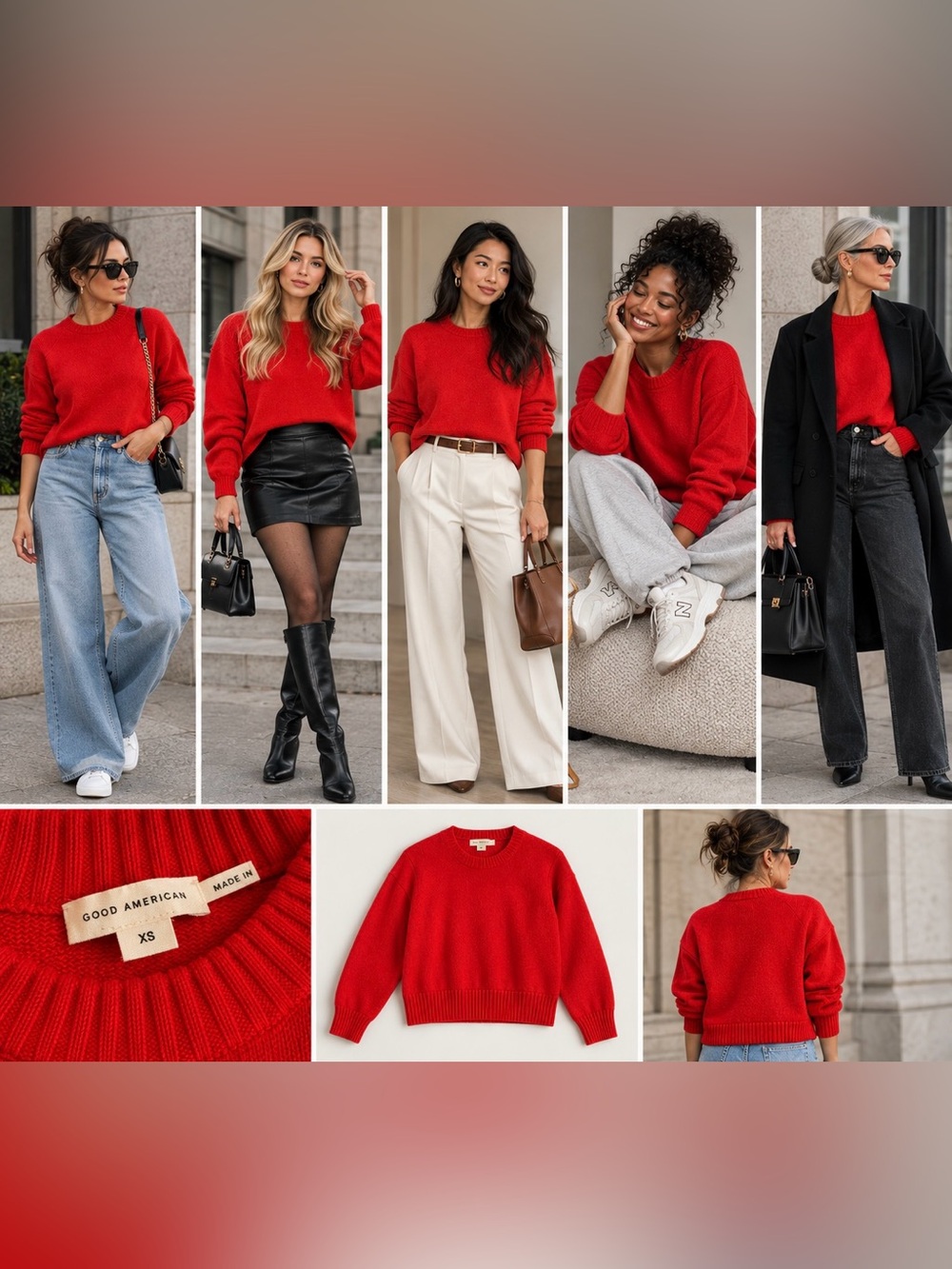 Good American Red Crewneck Sweater
